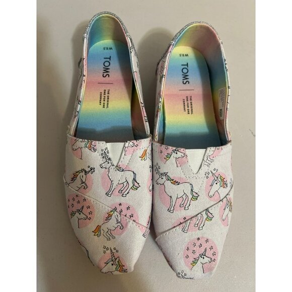 TOMS Unicorn Novelty Print Silver Glitter NWOB NEW Sz W 8.5 Pink - Picture 1 of 7